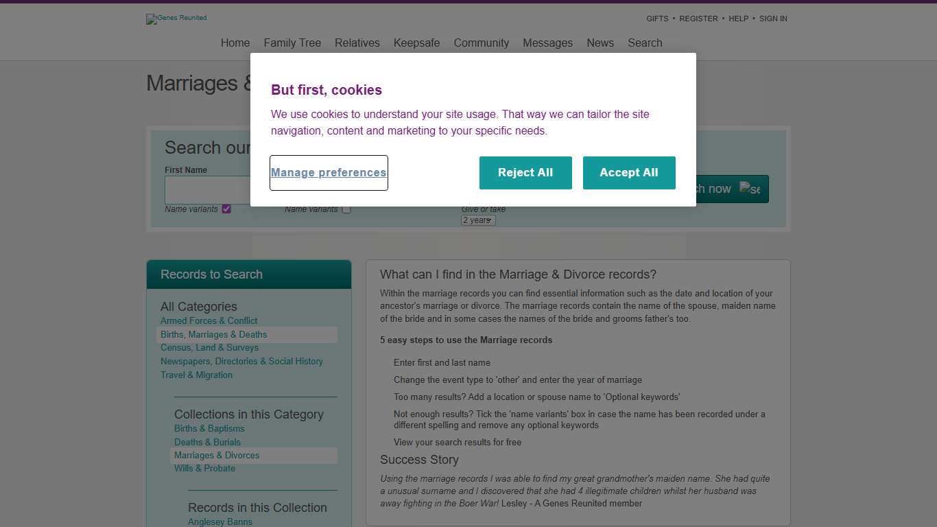Marriages & Divorces - Genes Reunited